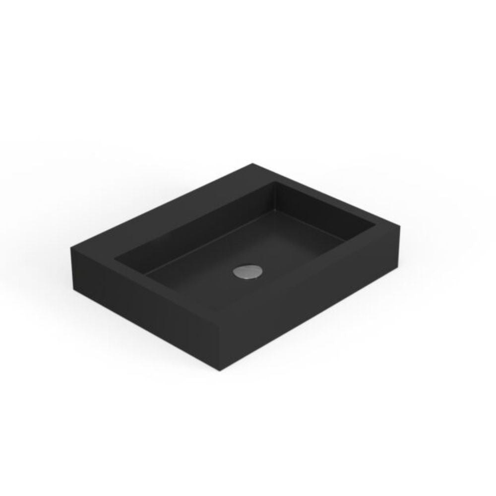 Black rectangular shower tray on a white background