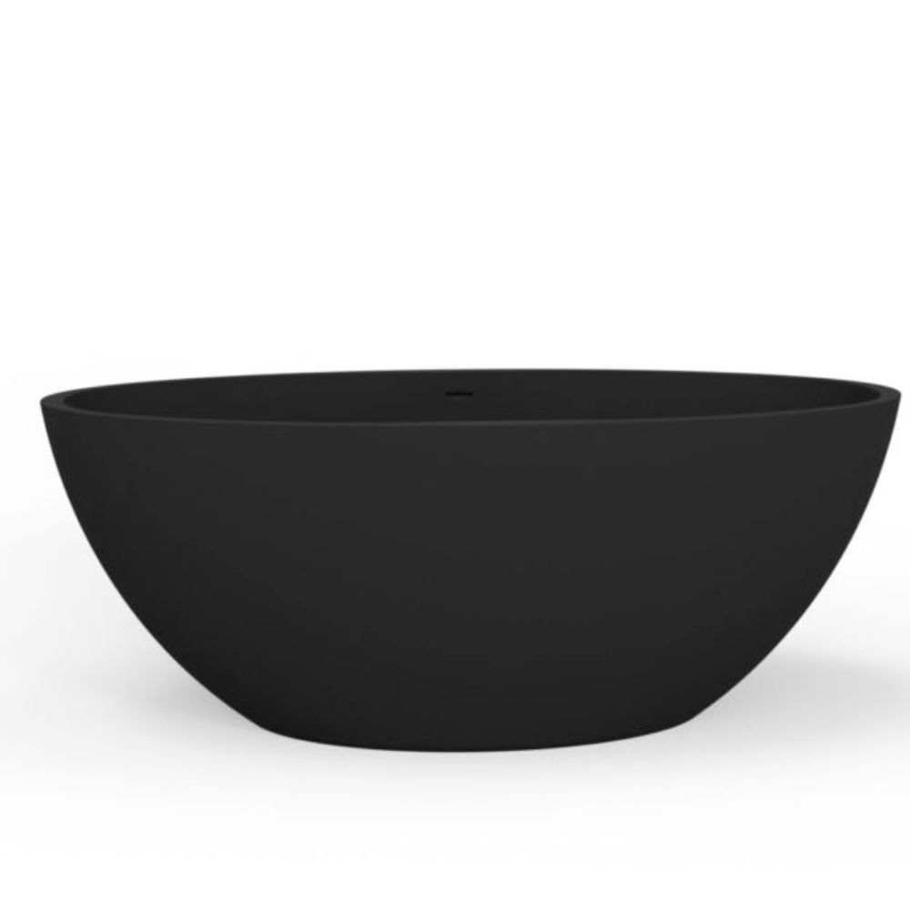 A matte black round vessel sink or bathtub shown from a front-three-quarters angle on a clean white background.