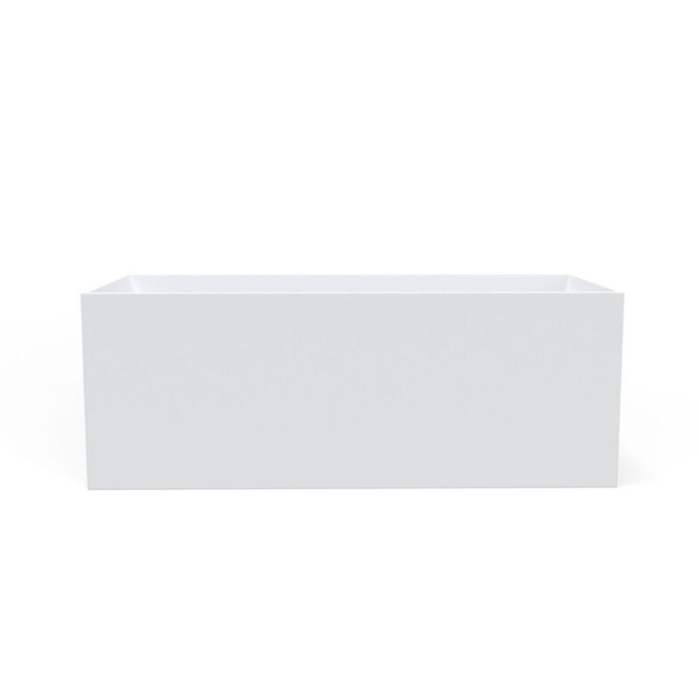 A minimalist white rectangular planter box with a shallow depth and open top, shown against a seamless white background.