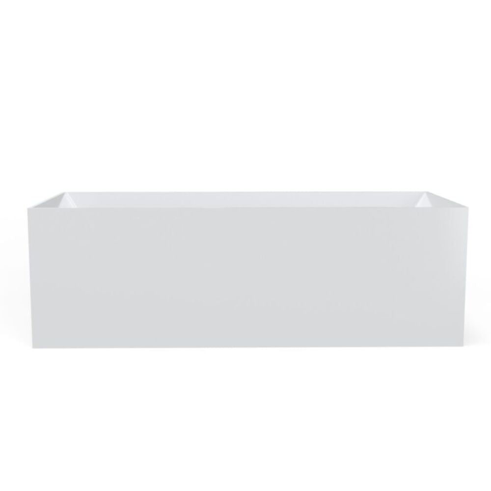 A minimalist, rectangular white planter box with a shallow depth and wide top, shown against a solid white background.