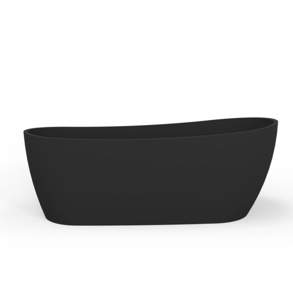 Black freestanding bathtub on a white background