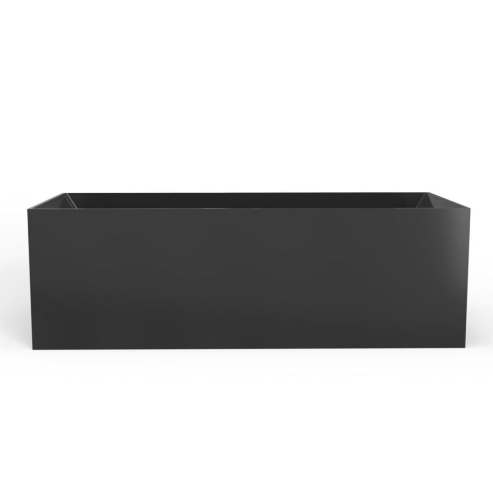 Black rectangular planter box on a white background