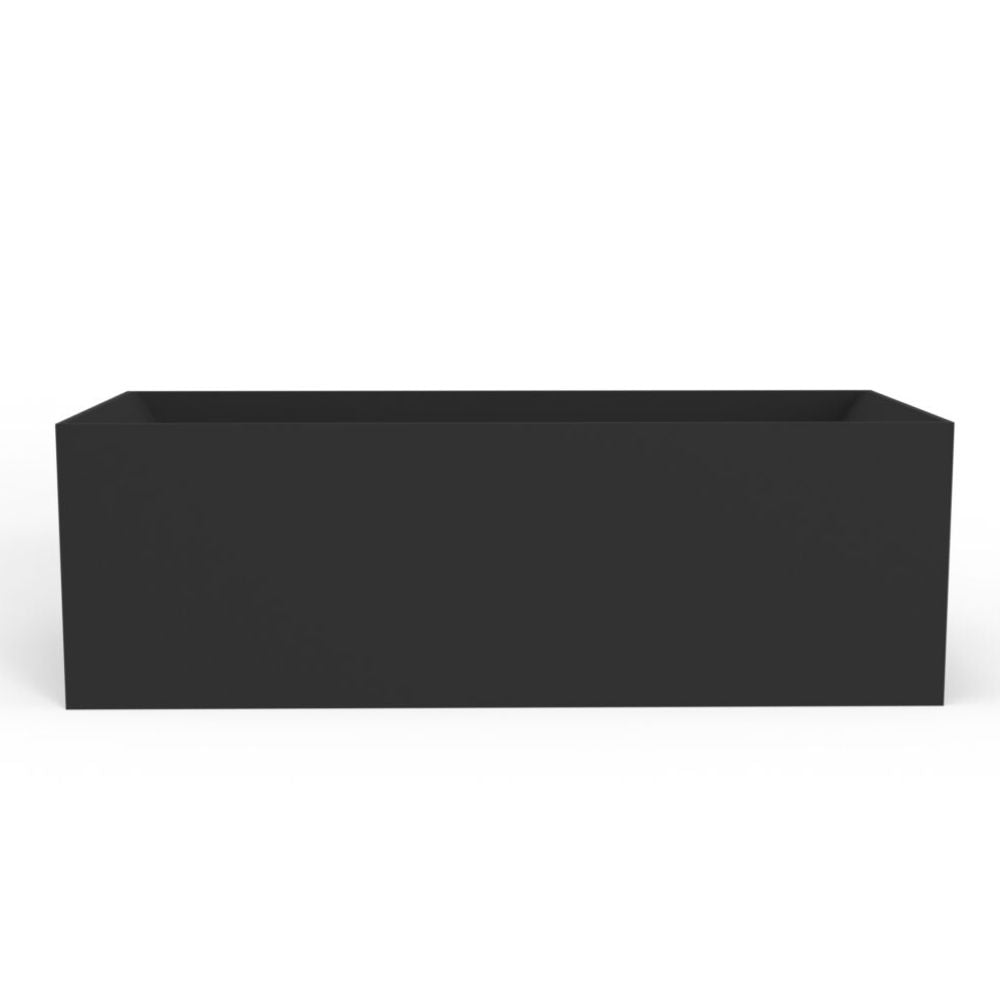 Black rectangular planter box on a white background