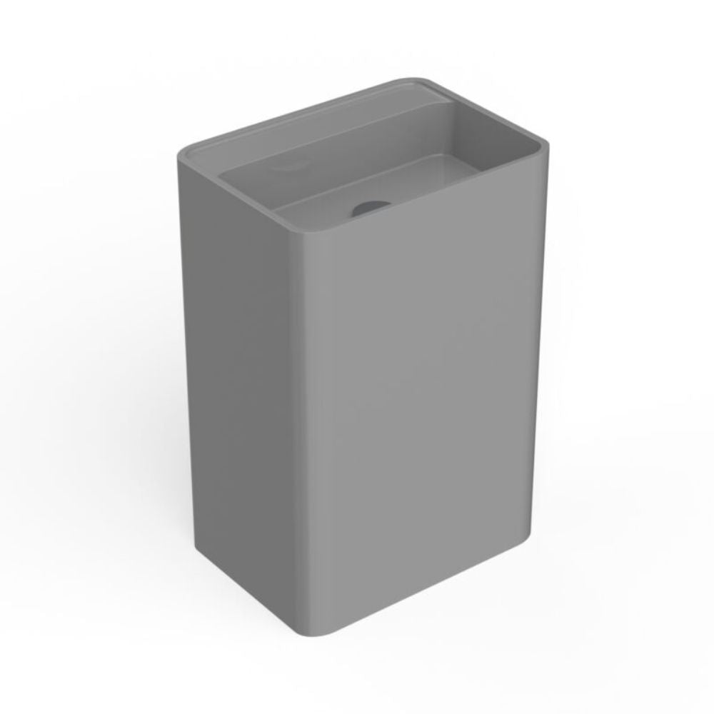 A minimalist rectangular gray container with a slanted open top, shown on a clean white background.