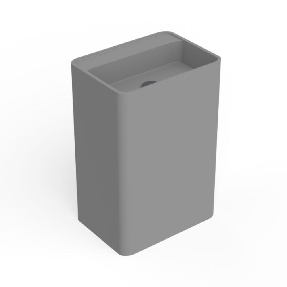 A minimalist rectangular gray container with a slanted open top, shown on a clean white background.