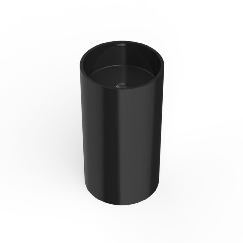 A matte black cylindrical container or cup with a smooth finish, shown from a top-down perspective on a clean white background.