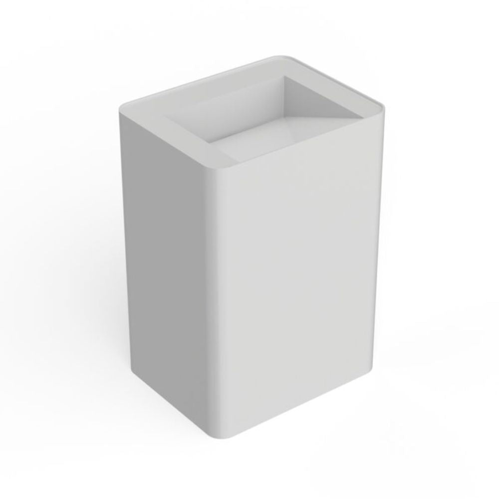 A minimalist, modern rectangular trash can with a square-shaped open top, shown in a light gray color on a clean white background.