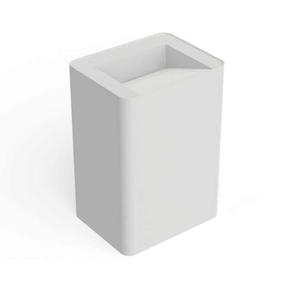 A minimalist, modern rectangular trash can with a square-shaped opening, shown in a clean white studio setting.