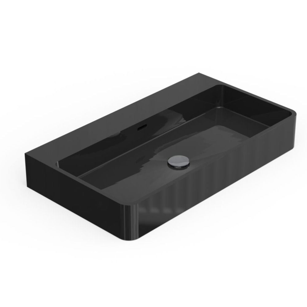 Black rectangular sink on a white background