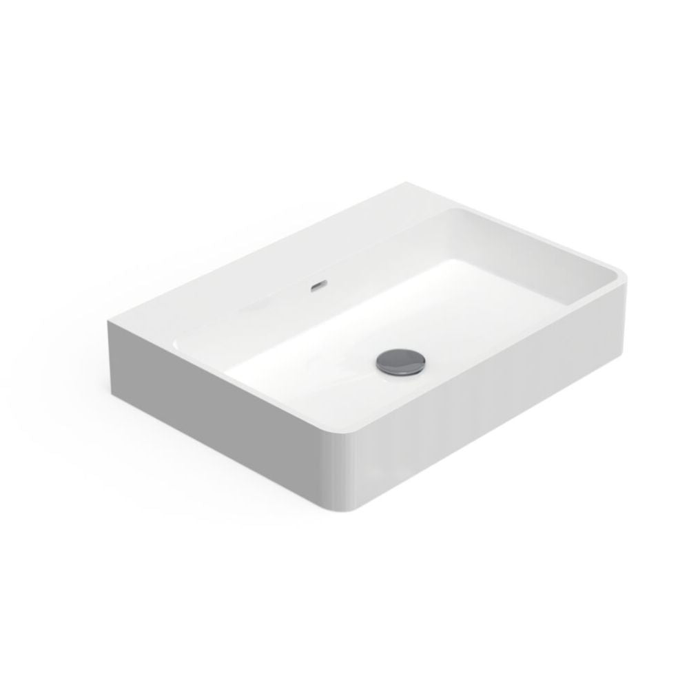 Rectangular white ceramic sink on a white background