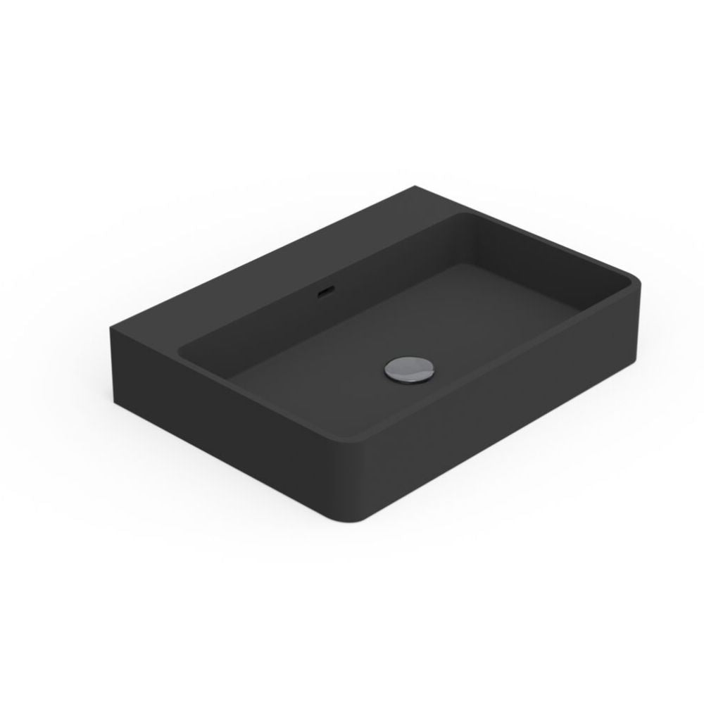 Black rectangular sink on a white background