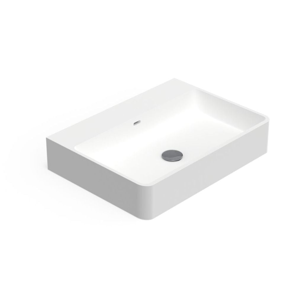 Rectangular white ceramic sink on a white background