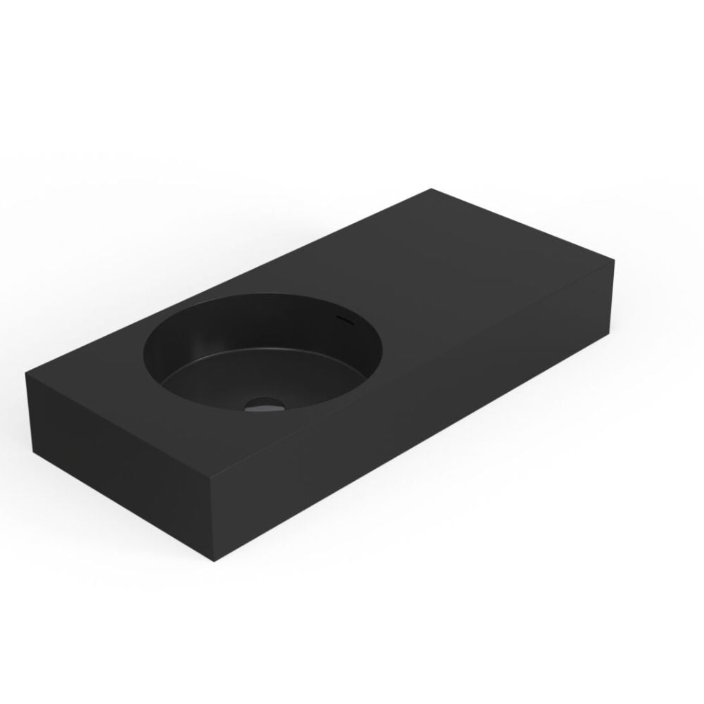 Black rectangular sink on a white background