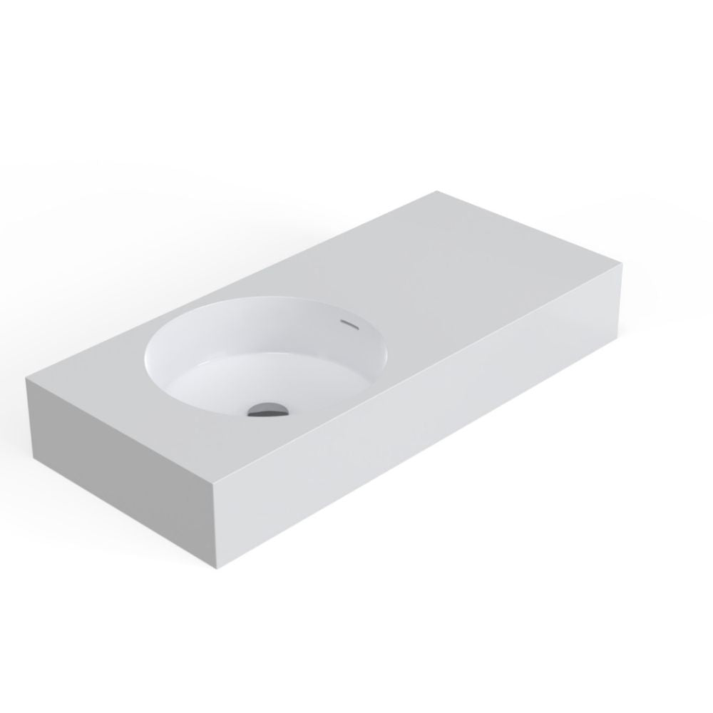 White rectangular sink with countertop on a white background