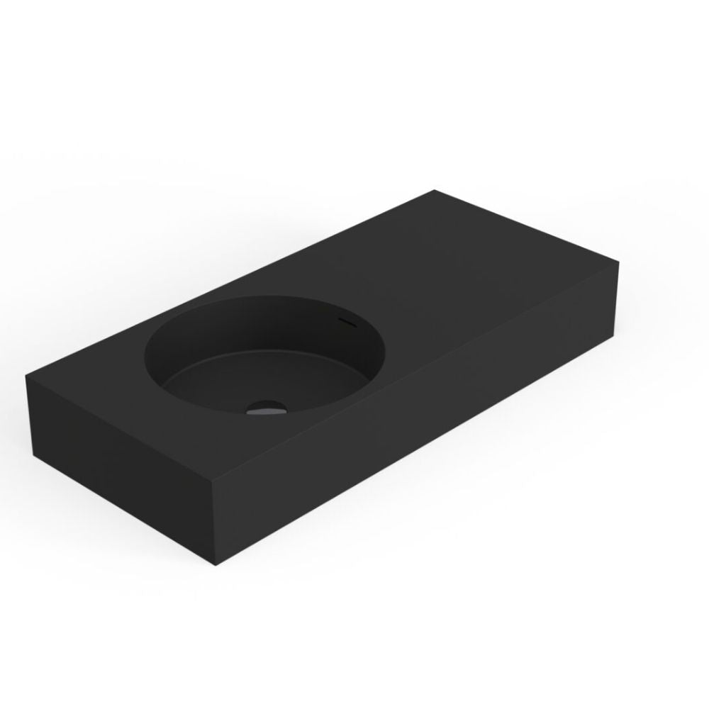 Black rectangular sink on a white background
