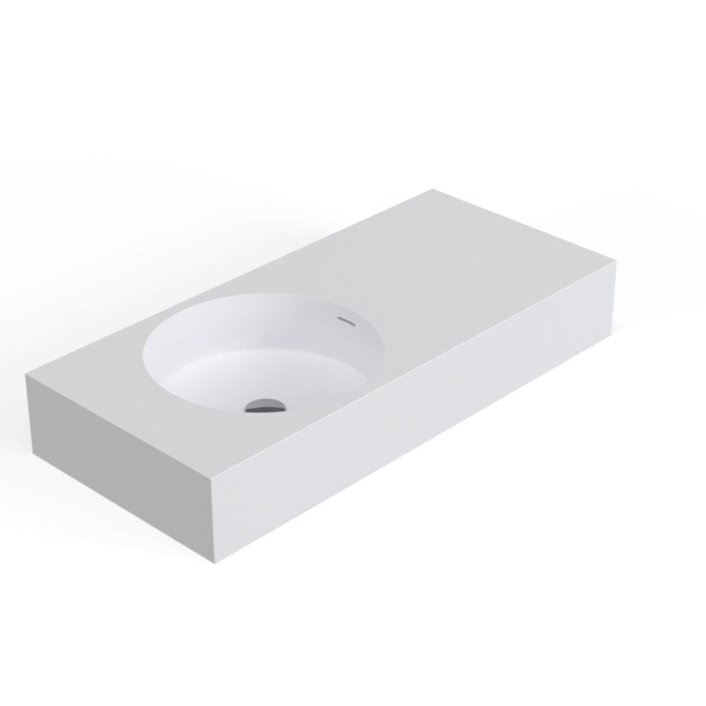 White rectangular sink with a smooth finish on a white background