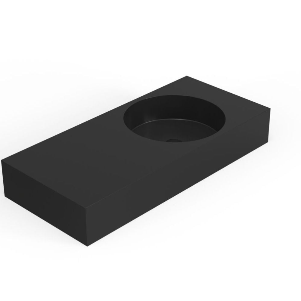 Black rectangular sink on a white background