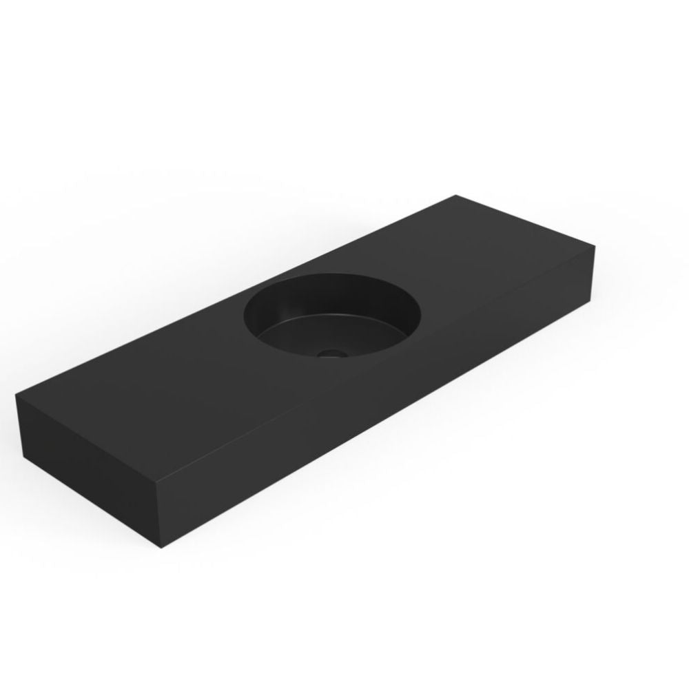 Black rectangular sink on a white background