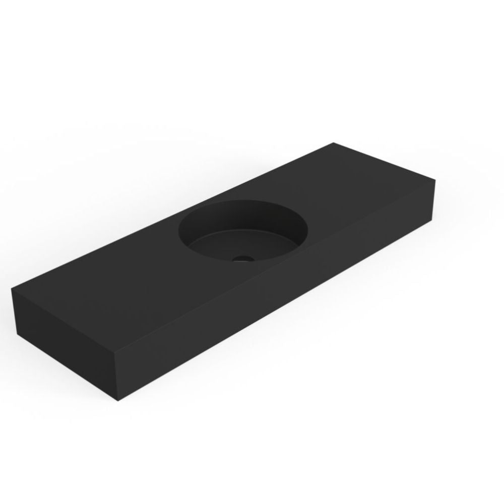 Black rectangular sink on a white background