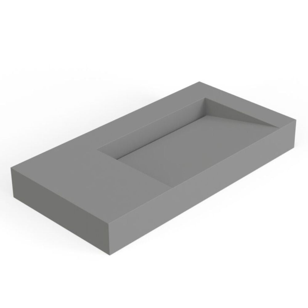 Rectangular gray concrete sink on a white background