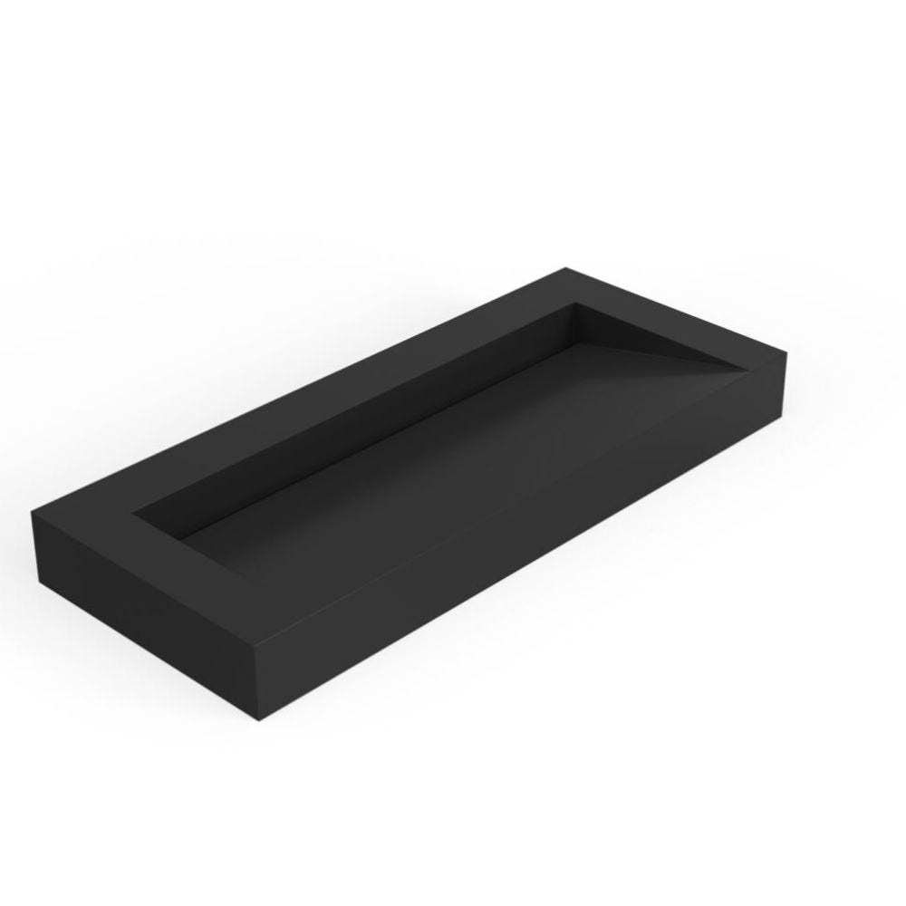 Black rectangular shelf on a white background