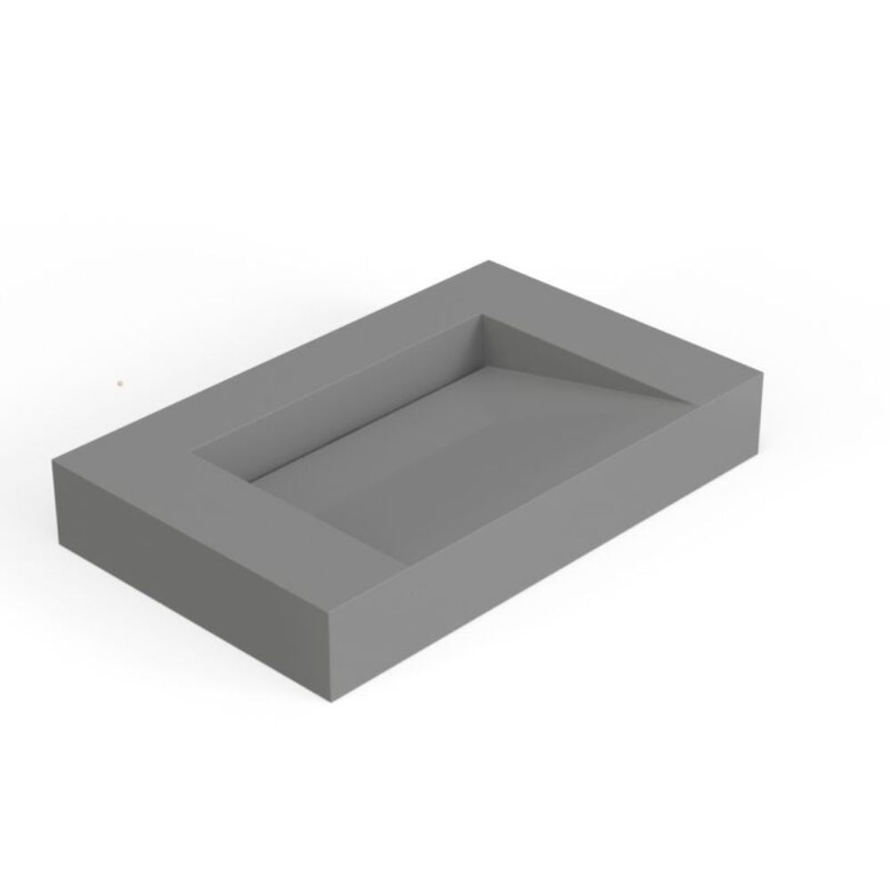 Gray rectangular box with a cutout on a white background