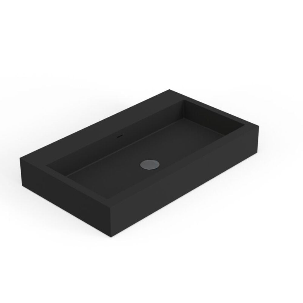 Black rectangular sink on a white background