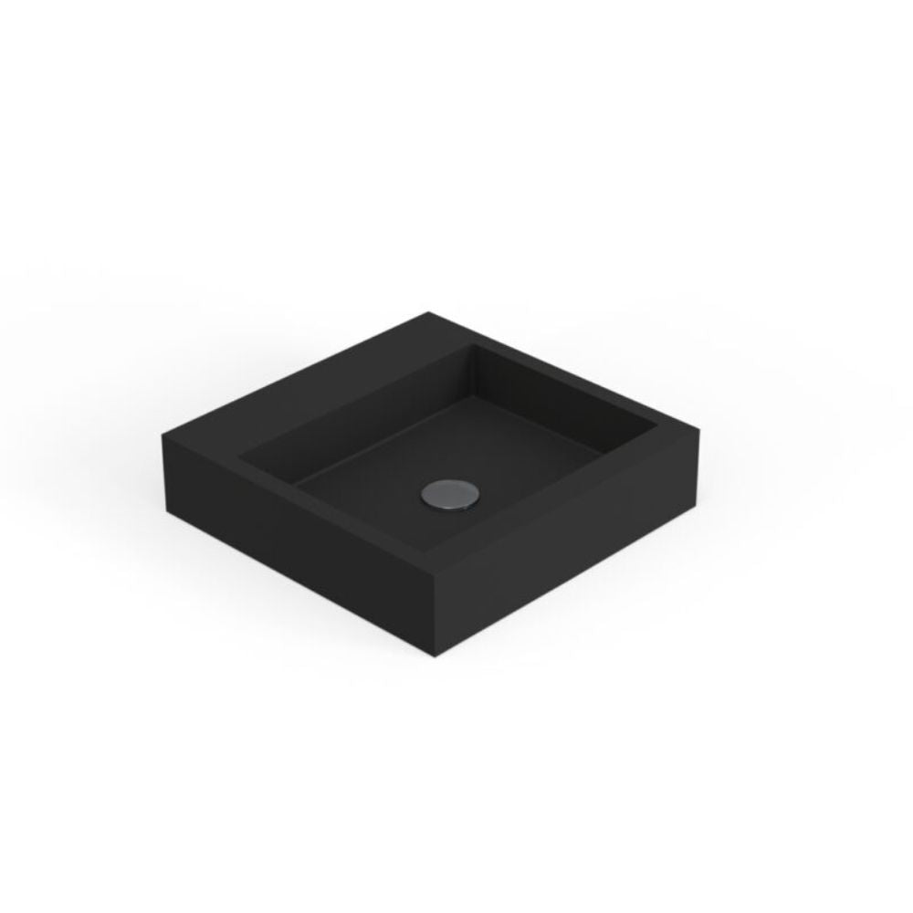 Black rectangular sink on a white background
