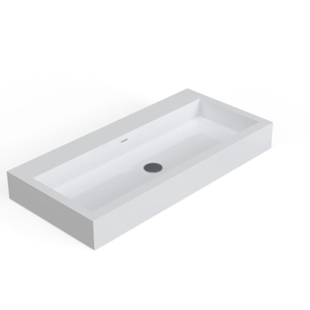 Rectangular white sink on a white background
