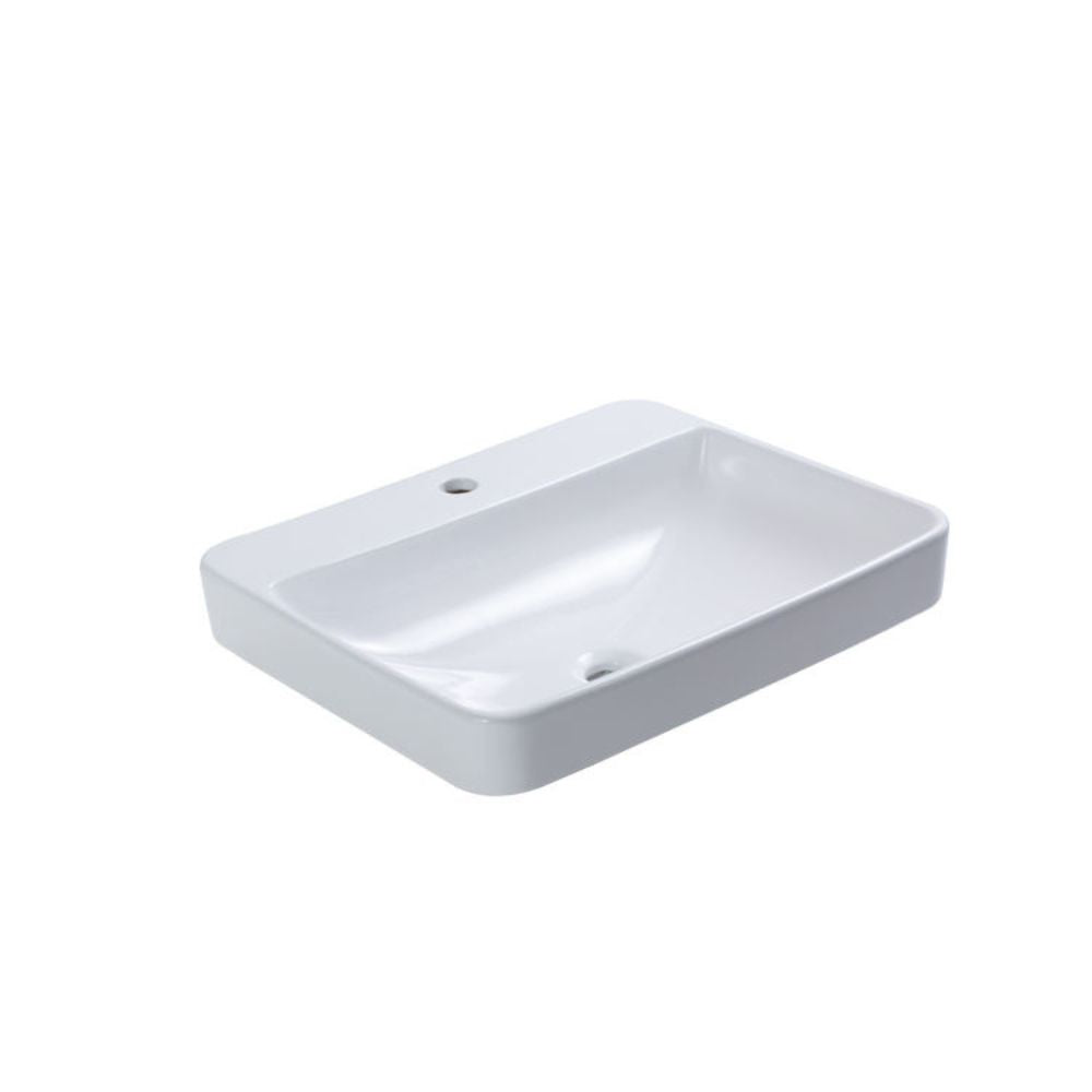 White rectangular ceramic sink on a white background