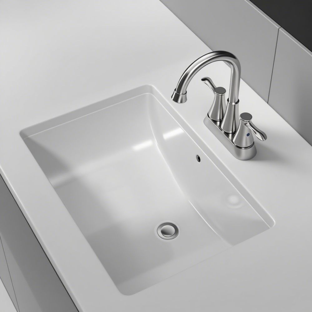 Bathroom sink with faucet on a white countertop
