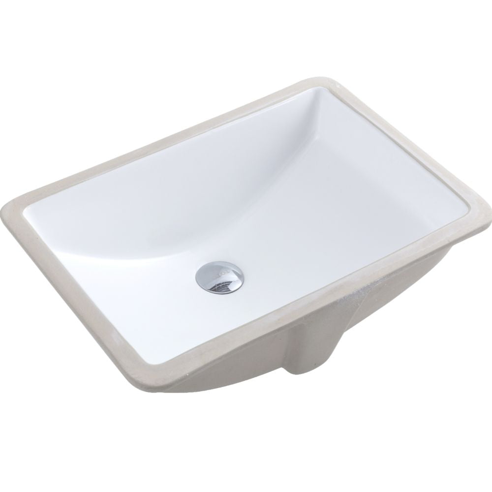 White ceramic sink with beige rim on a white background
