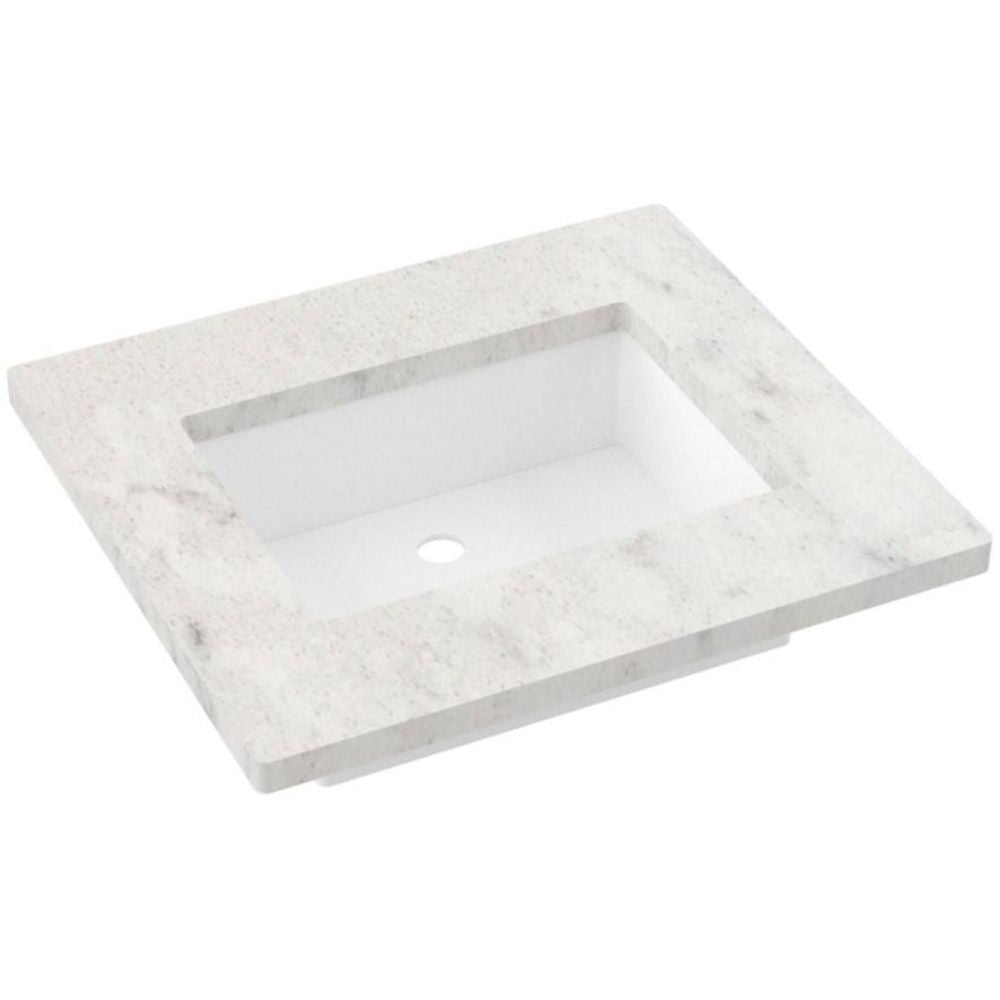 Marble countertop with integrated sink on a white background