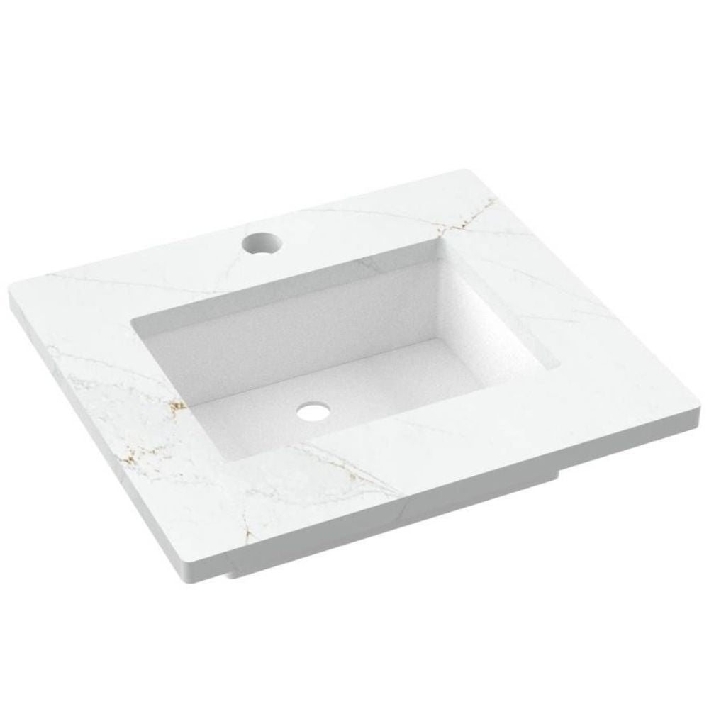 White ceramic sink with marble-like pattern on a white background
