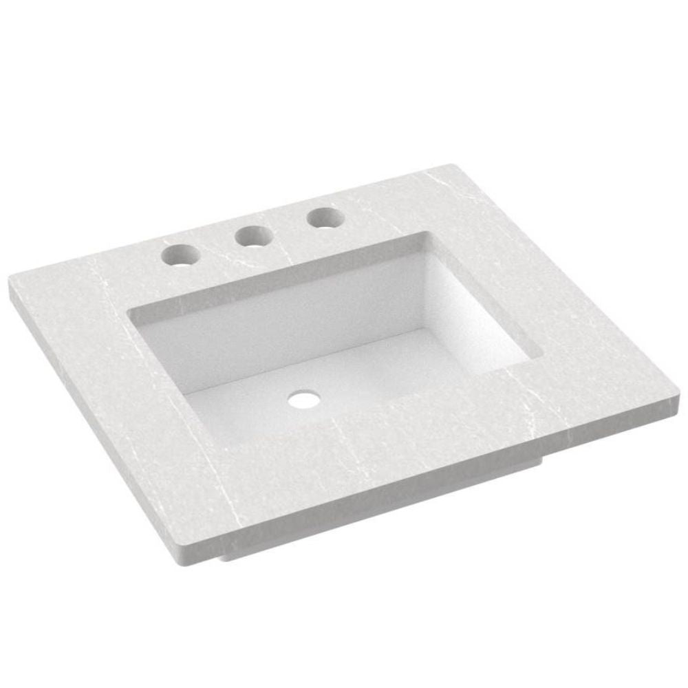White ceramic sink with three holes on a white background