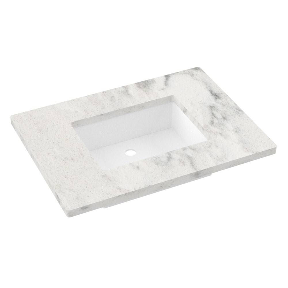 Marble-patterned vanity top on a white background
