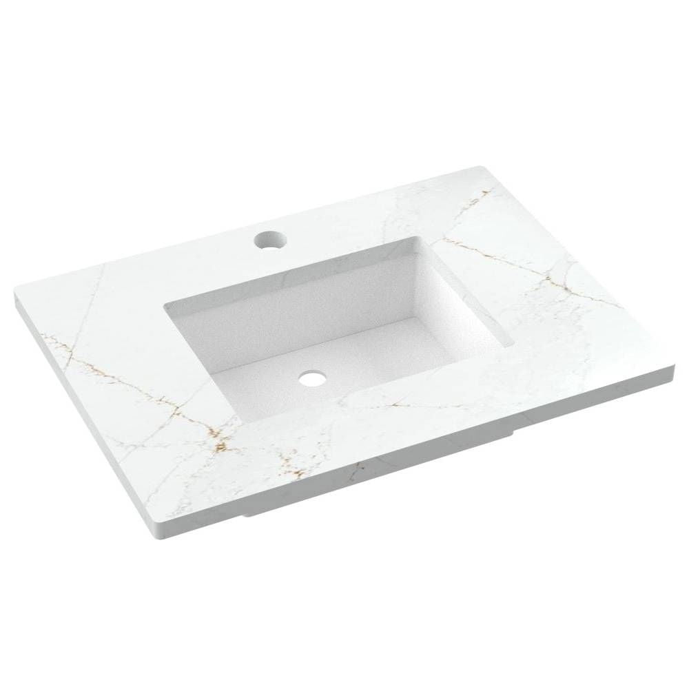 White marble-patterned sink on a white background