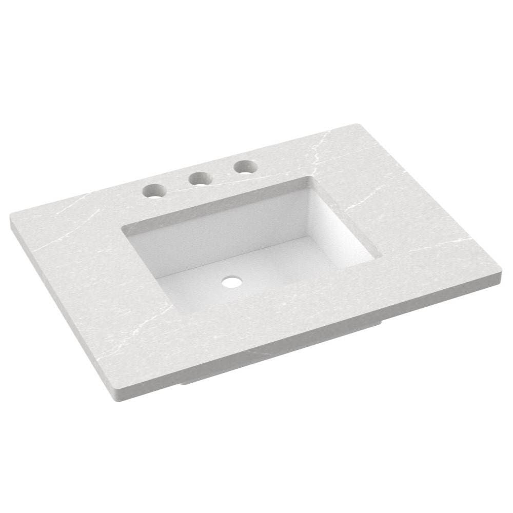 White ceramic sink with three holes on a white background