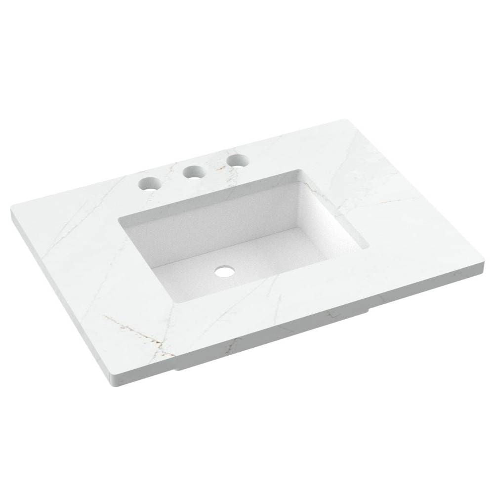 White ceramic sink with three holes on a white background