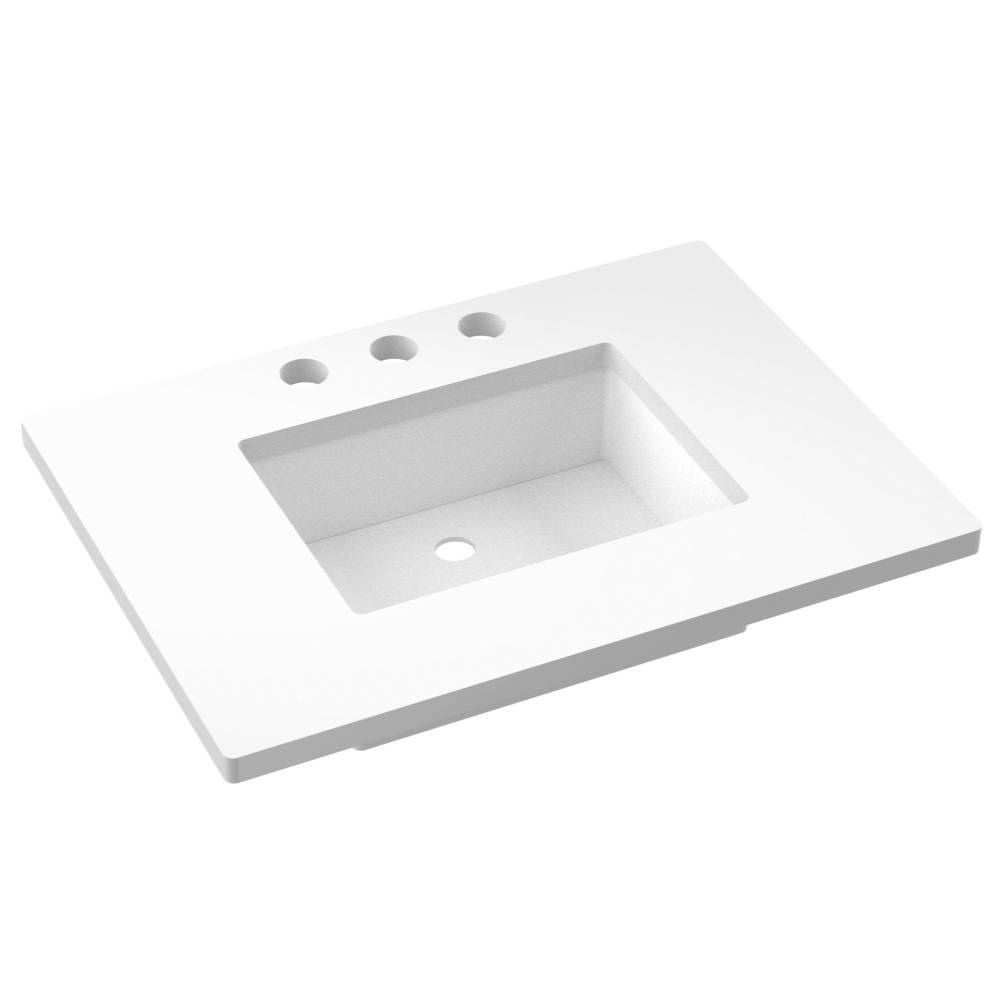 White ceramic sink with three holes on a white background