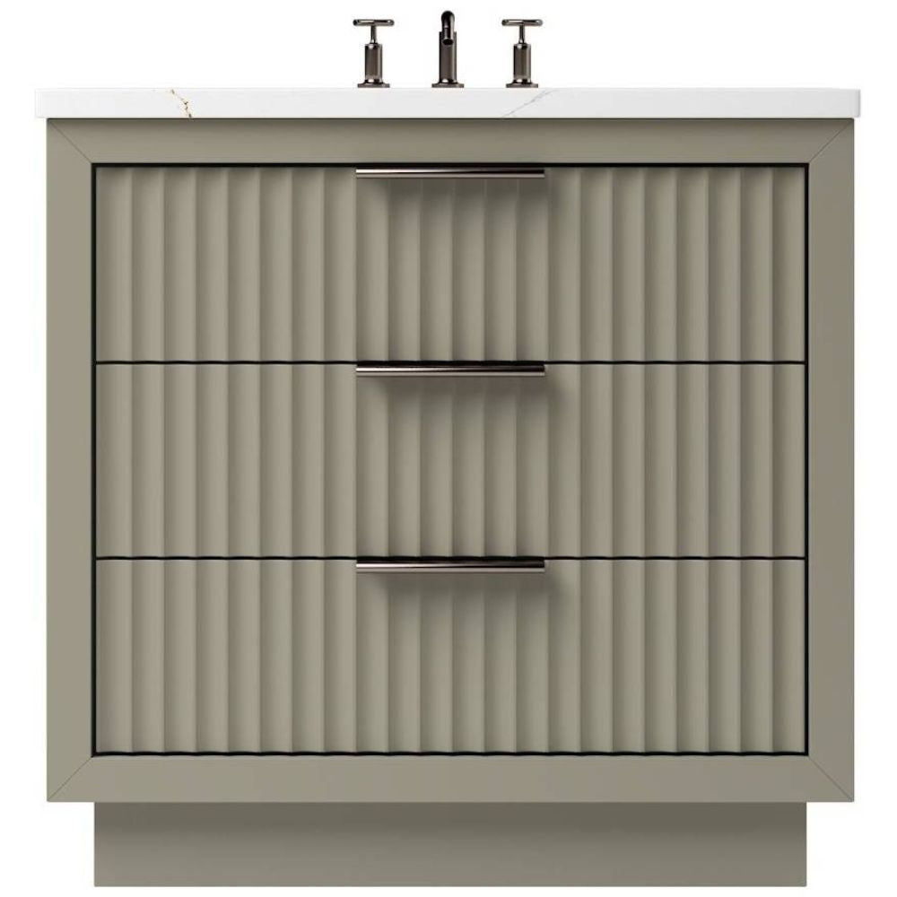 Bathroom vanity with textured design and white countertop