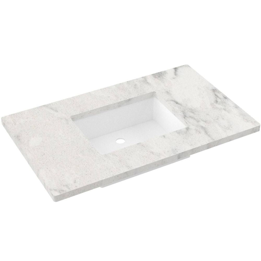 Marble-patterned vanity top on a white background