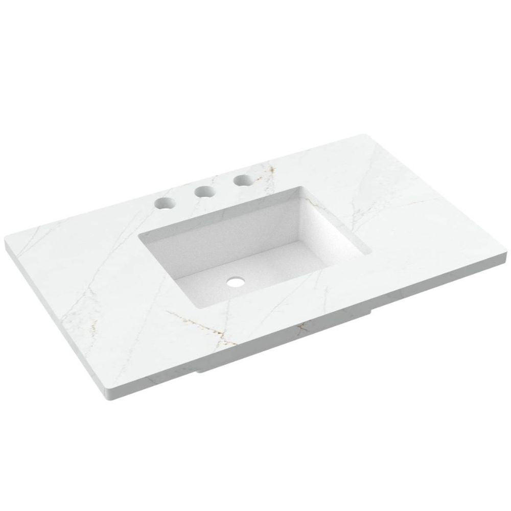 White ceramic sink with three holes on a white background
