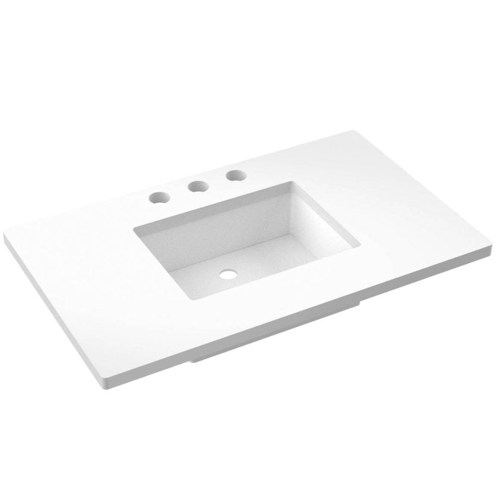 White bathroom sink with three holes on a white background