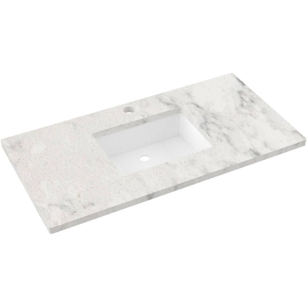 Marble-patterned vanity top on a white background