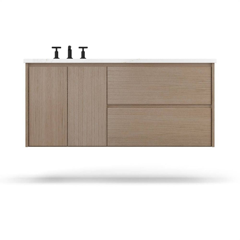 Wooden panel with a brand logo on a white background