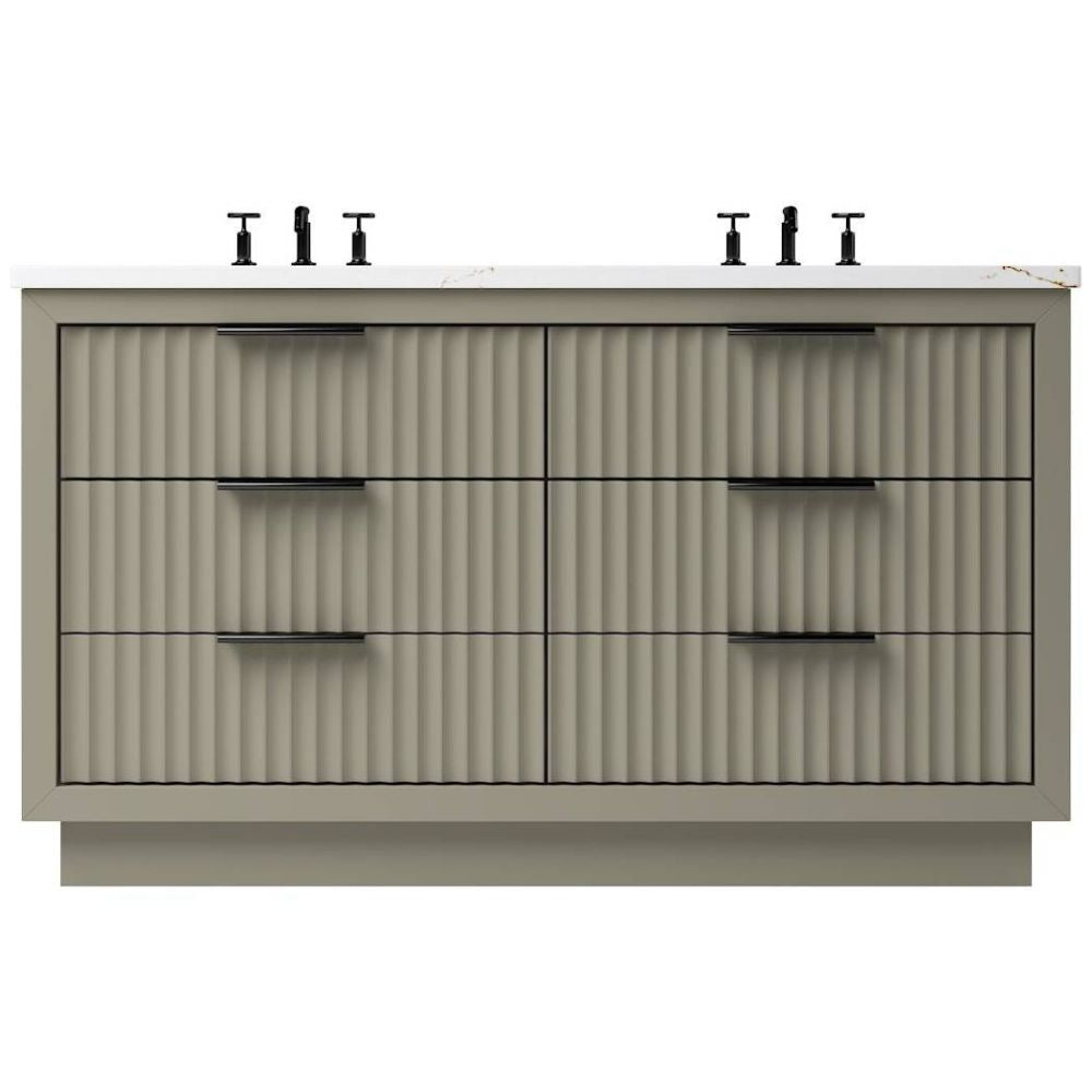 Beige cabinet with multiple shelves on a white background