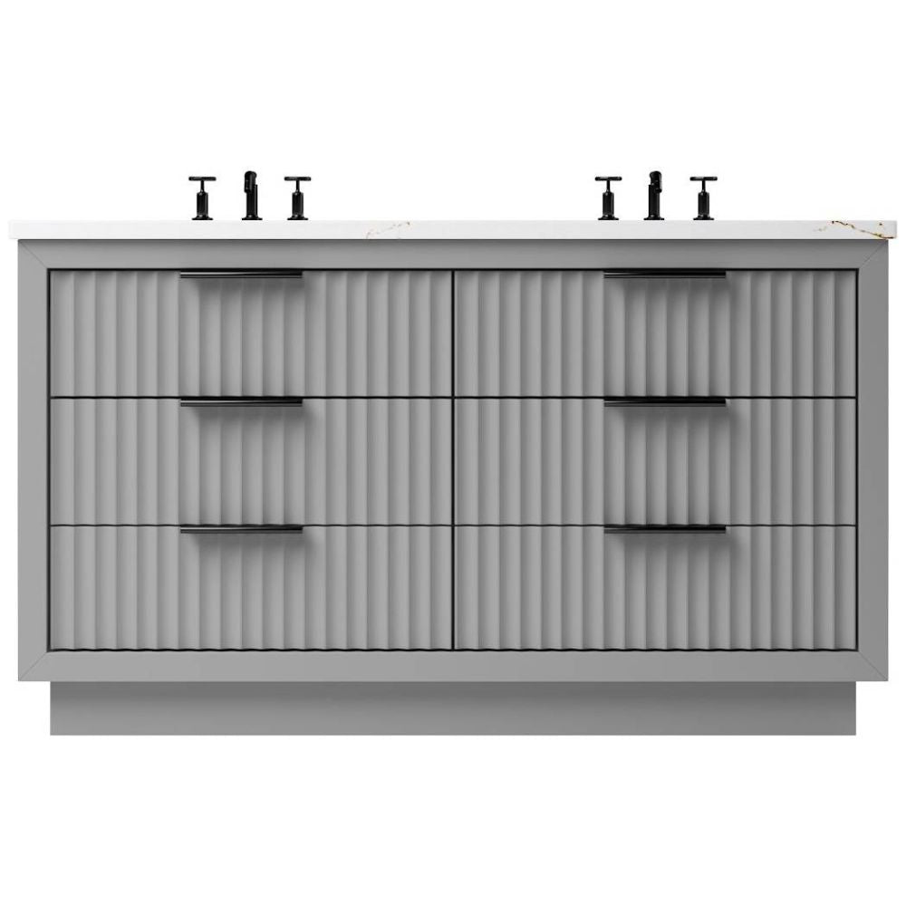 Gray cabinet with multiple shelves on a white background