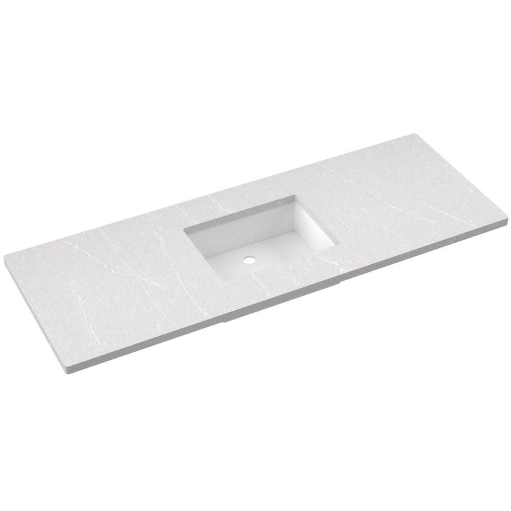 White rectangular countertop with sink basin on a white background