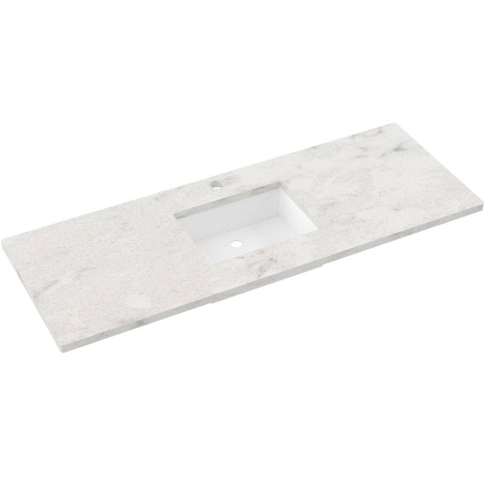 Marble countertop with integrated sink on a white background